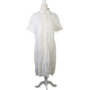Wallmann Classics White Cotton Pintuck Pleat Midi Shirt Dress L